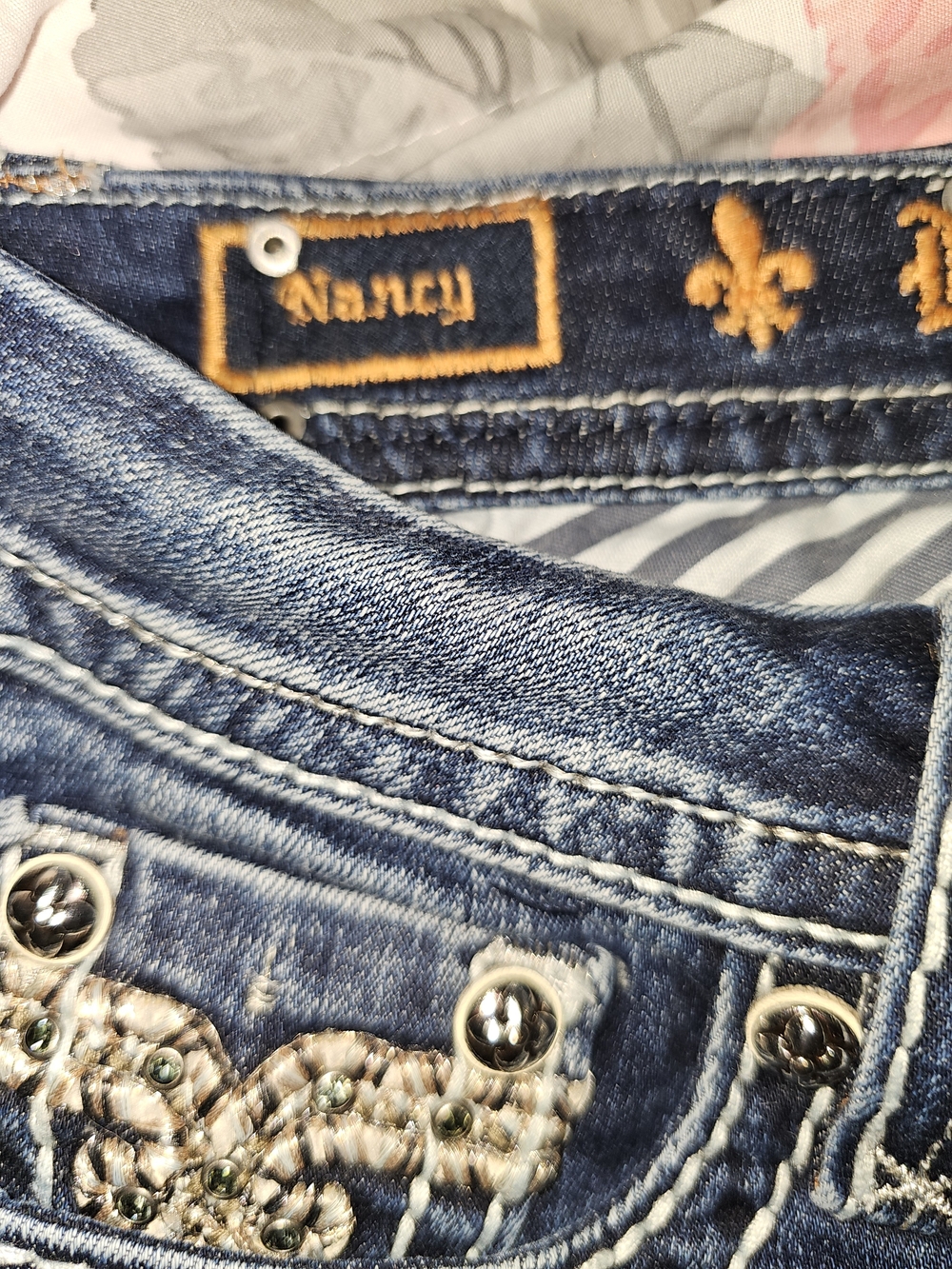 Rock Revival Women's Dark Blue Embellished Pocket Bermudas - Picture 7 of 11